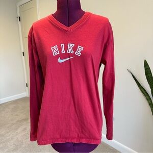 Y2K v-neck cotton Nike Red Long Sleeve Shirt.